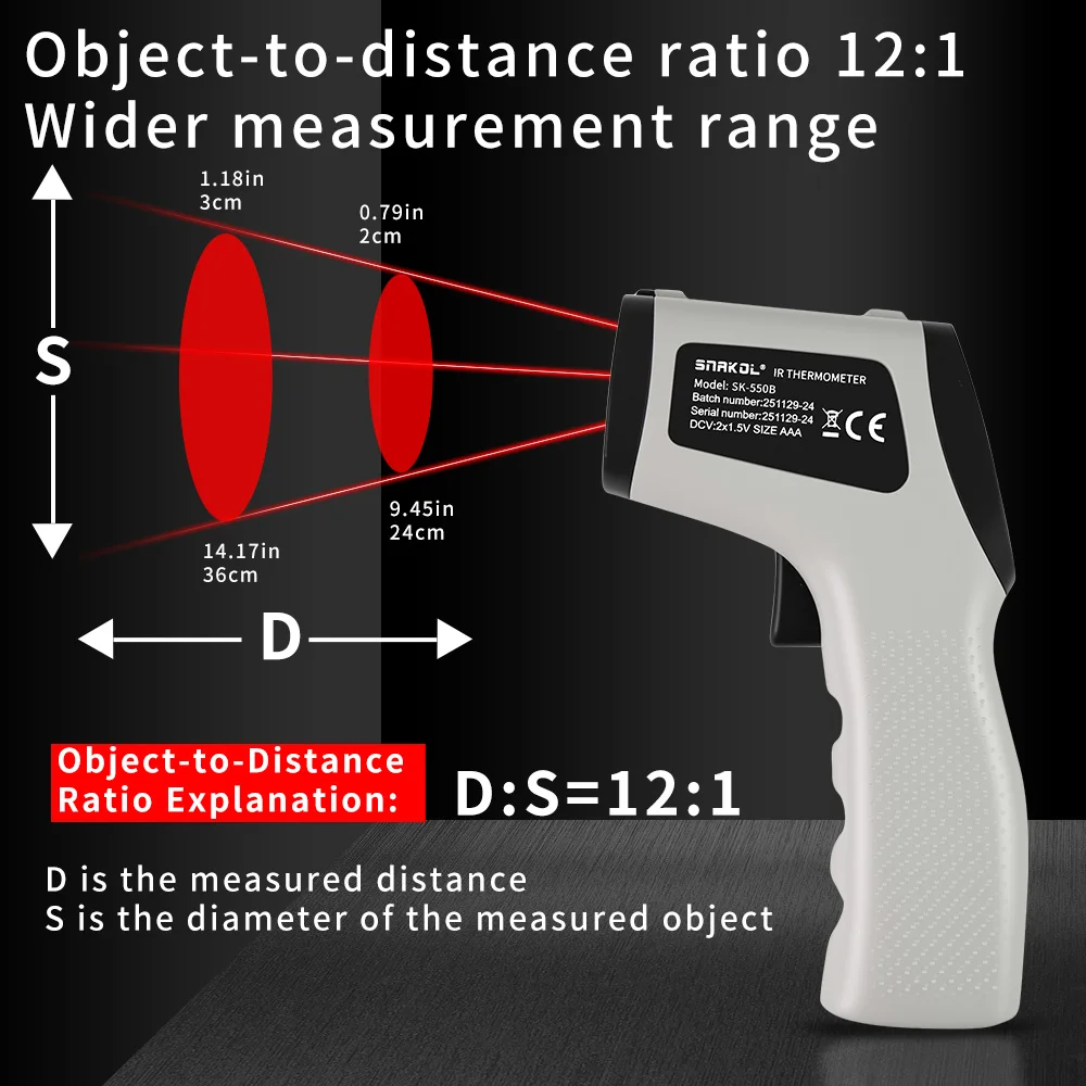 SNAKOL Non-contact Infrared Thermometer Industrial-grade Precision Temperature Measurement Backlit Laser Display Rapid Response
