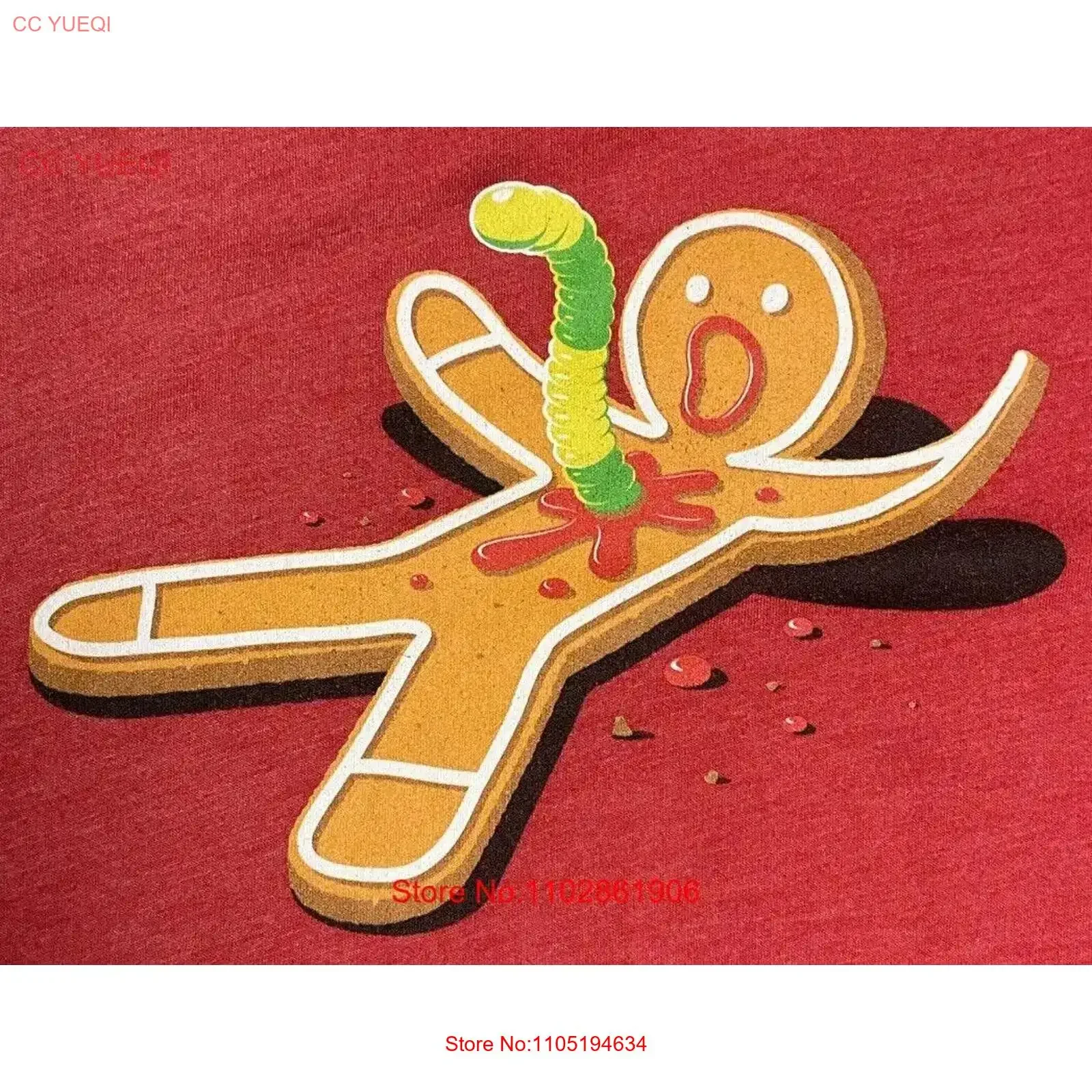 Gingerbread Man Gummy Worm T Shirt Men s Large Red 3728 vintage Washed Casual fashion Comfortable Breathable Soft Slightly
