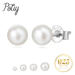 Potiy 3-9mm Freshwater Pearl 925 Sterling Silver Stud Earrings for WomenFashion Trendy Gift Fine Jewelry retro valentines Gifts