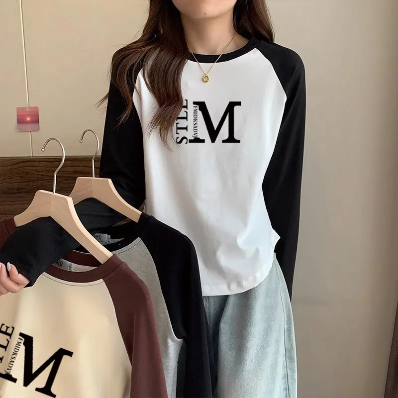 

Autumn and Winter Fashion Simple Letters English Print Loose Cut Vintage Long Sleeve T-shirt Women's Top
