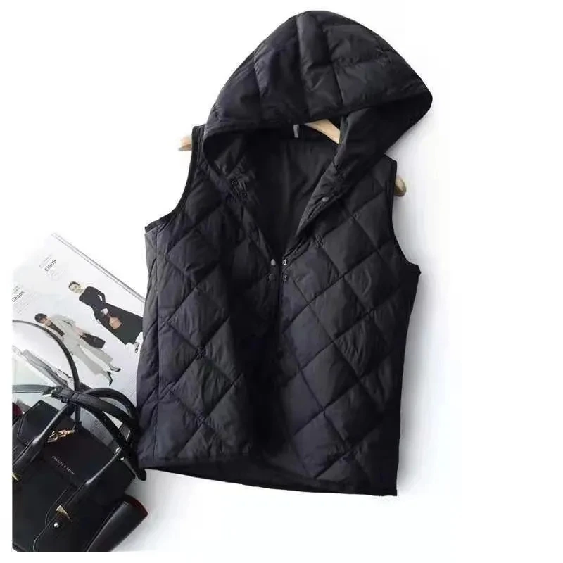 2023 New Spring Lightweight Water-Resistant Packable Plus Size Vest Hooded Pocket Single Breasted Quilted Vests Women Outerwear