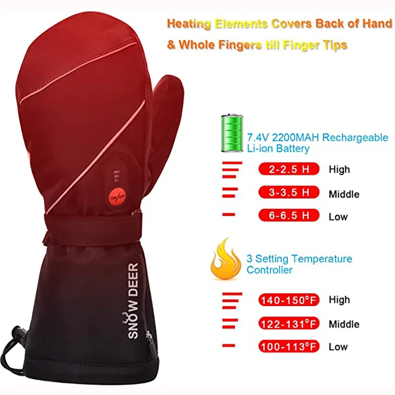 Savior Winter Warm Heated Ski Gloves Winter Snowboard Gloves Windproof Waterproof Men Women Thermal Snowmobile Mittens Outdoor