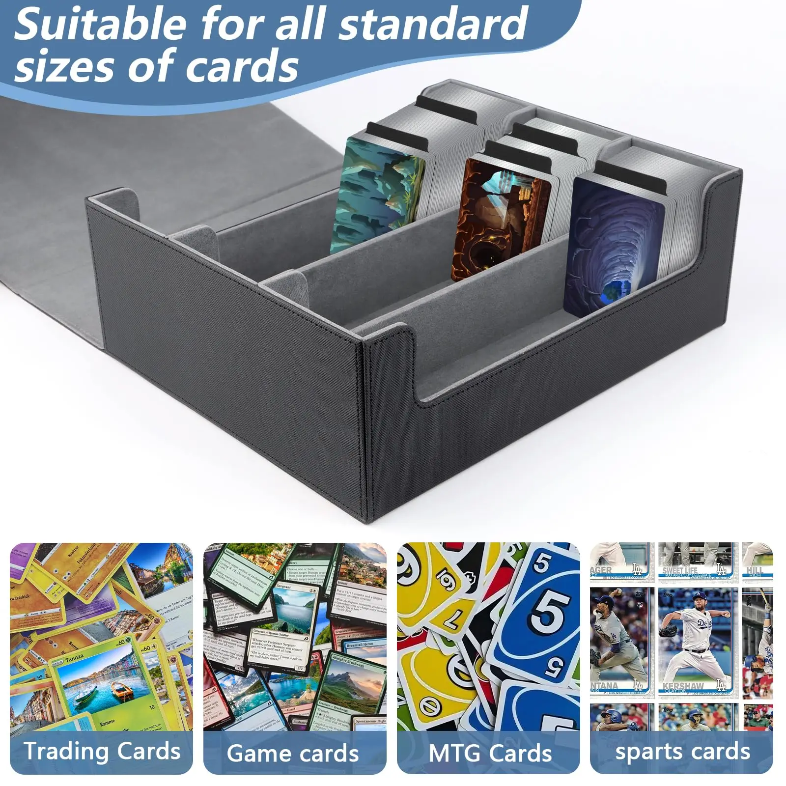 Kabinka Card Box Deck Box for MTG, Trading Card Storage Boxes for 1800+ Cards, Leather Deck Case with Dividers, Deck Box for TCG Magic the Gathering Cards - Black view 5