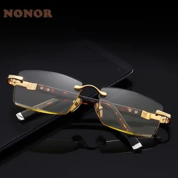 NONOR Luxury Rimless Crystal Reading Glasses Diamond Cutting Frame Square Reader Mens Plate Glasses More Comfortable for Eyes