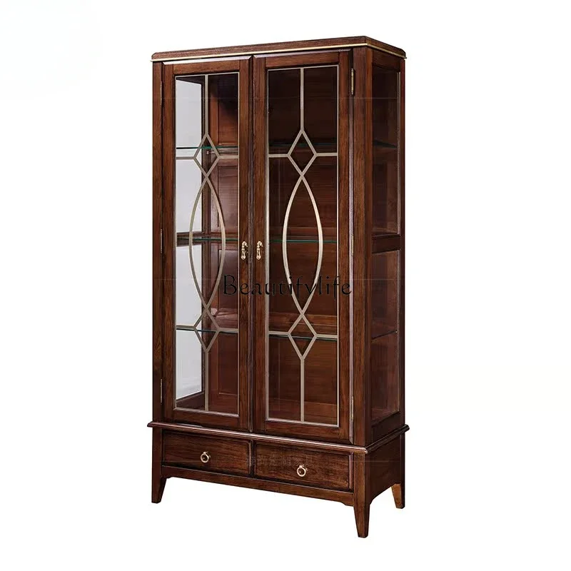 

ls 04American light luxury wine cabinet integrated simple and beautiful display glass cabinet Chinese double door all solid wood