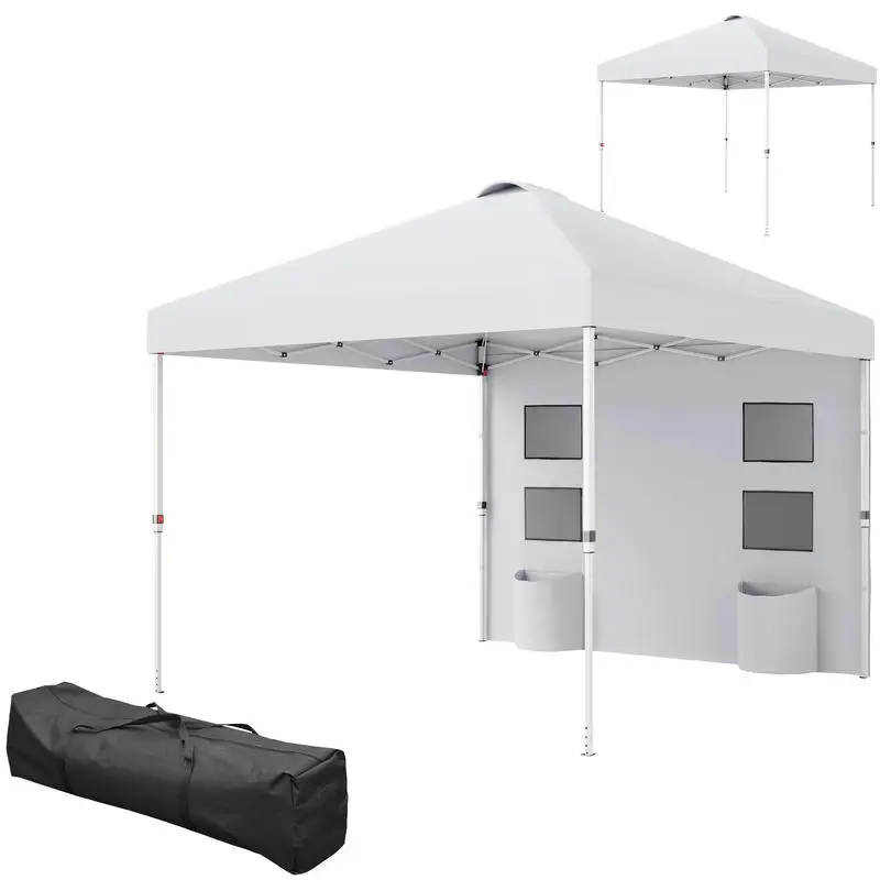 

10' x 10' Pop Up Canopy Tent w/ Sidewall, UPF50+ Height Adjustable Instant Sun Shelter w/ Storage Pockets, White