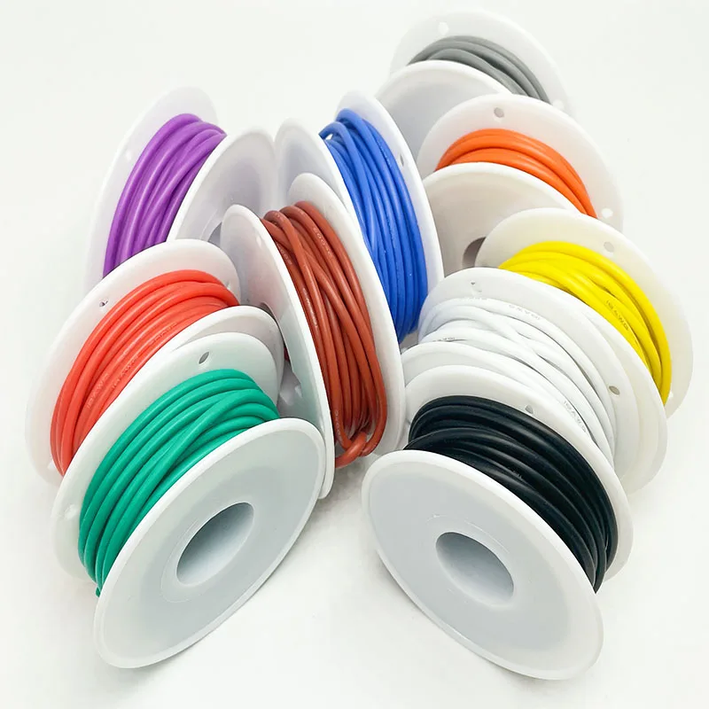 Tinned Flexible Copper Silicone Cable, DIY Electrical, Automotive, 10 Colours 22AWG Tinned Copper Power Cord with Spools