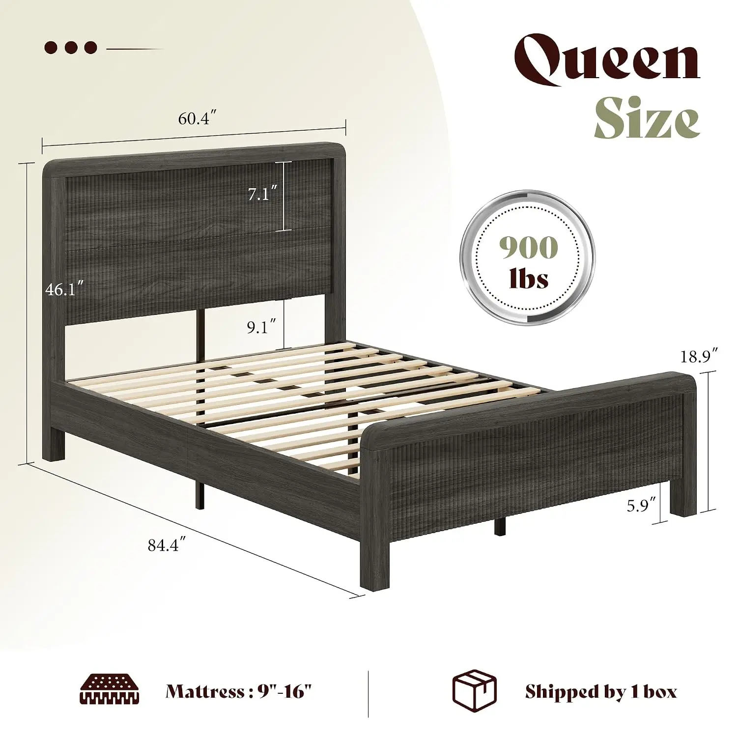 Modern Fluted Queen Bedroom Furniture Set 3-Piece Black, Customized