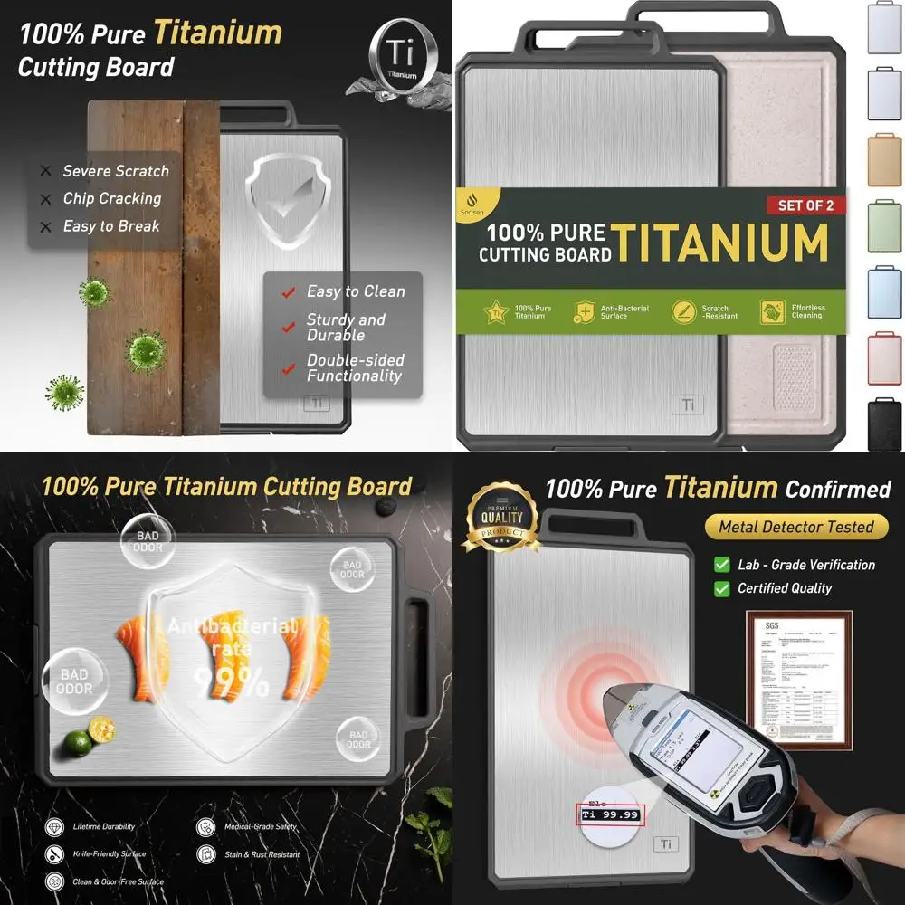 

Large and Small Titanium & Wheat Straw Cutting Boards for Kitchen Chopping, Meat Butcher Block, 2-in-1, Grey/Beige