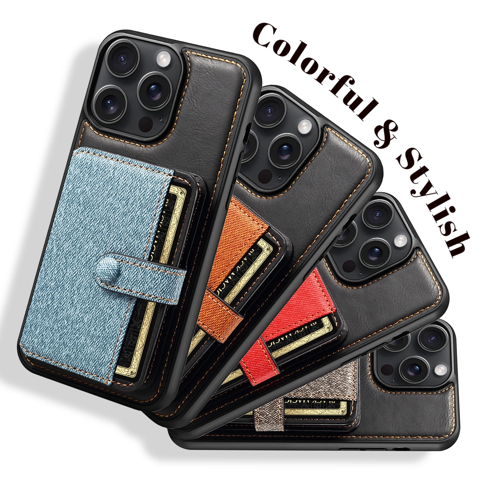 Luxury Cards Solt Leather Wallet Case For iPhone 15 Pro Max 14 Plus 13 12 11 Bag Stand Anti-drop Purse Cover Multicolor Fundas