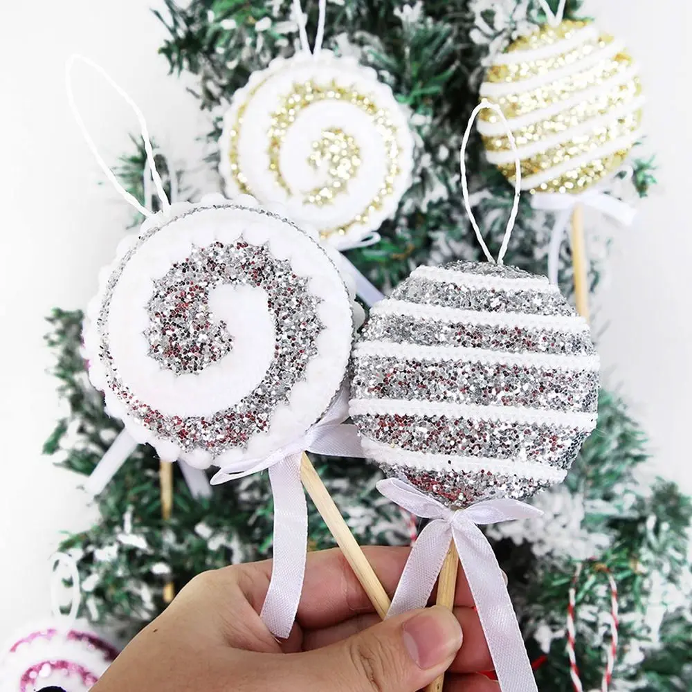 Large Christmas Lollipop Pendant Foam Cartoon Sequins Lollipop Ornament Red White Exquisite Xmas Candy Hanging Decor