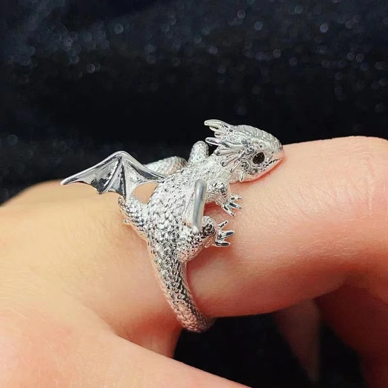 Vintage Dark Dragon Opening Rings for Men Women Cute Animal Silver Color Metal Punk Fashion Finger Ring Fashion Jewelry Party