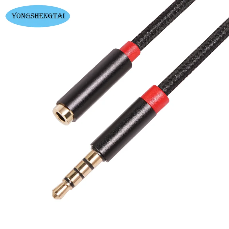 Kabel ekstensi Audio ponsel, komputer Universal dengan jaring tenun mendukung mikrofon siaran langsung kabel ekstensi Audio 3.5mm, pria ke Wanita 1m