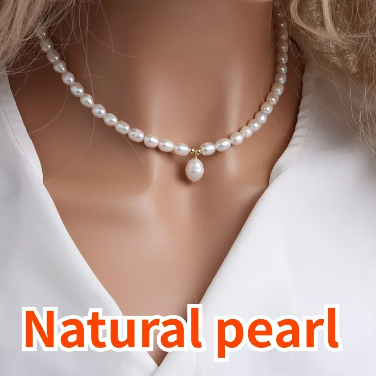 

YWYC Vintage 6-7mm Rice Shape Freshwater Pearl Necklaces for Women Girls 38cm Collarbone Choker Necklace Jewelry Gift Wholesale