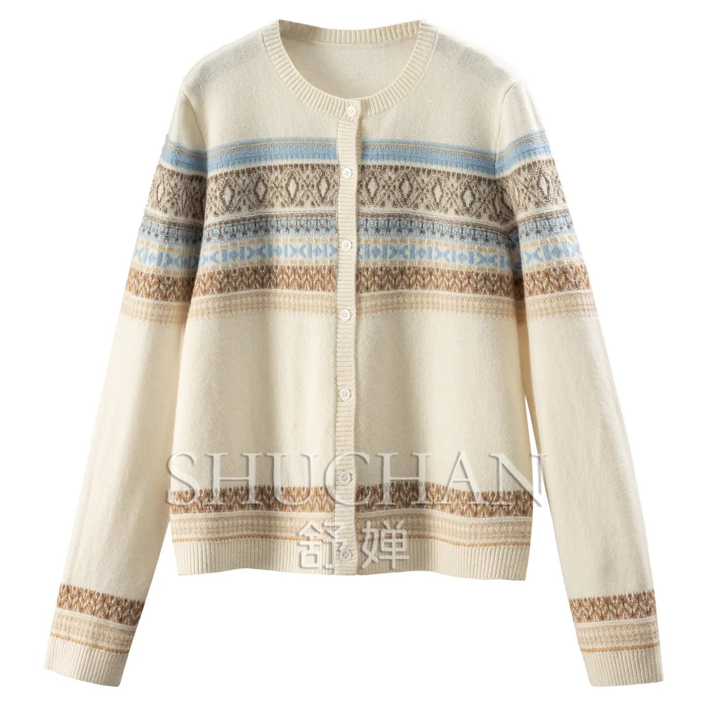 Vintage Fair Island Knitted Cardigan 240g Loose Fine Glitter Gold Silk Wool Sweater Cardigan Women F518