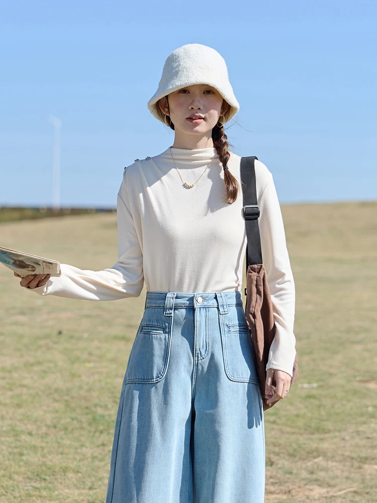 

Осенняя женская утепленная футболка с высоким воротом и длинным рукавом, на пуговицах, с флисовой подкладкой, в корейском стиле, приталенный крой