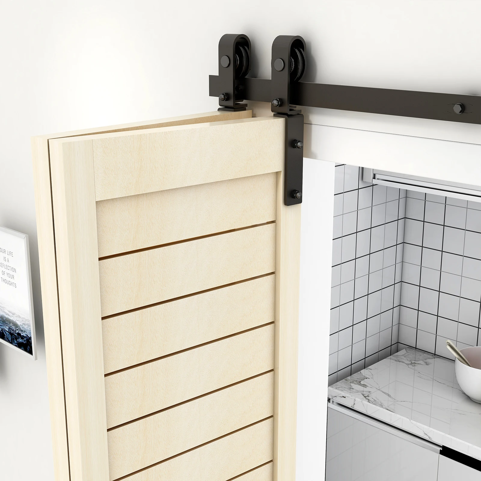 TSMST 3-6.6FT Bi-Folding Sliding Barn Door Hardware Kit Heavy Duty Roller Track Kit for 2 Doors Smoothly Quietly Easy to Install