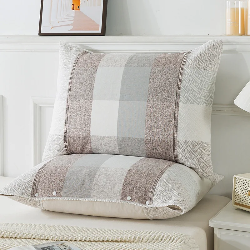 

Cotton Pillow Cover Plaid Pattern Non Slip Buckle Design Absorbent Bed Cushion Case Decorative Bedroom Pillowcases for Adults