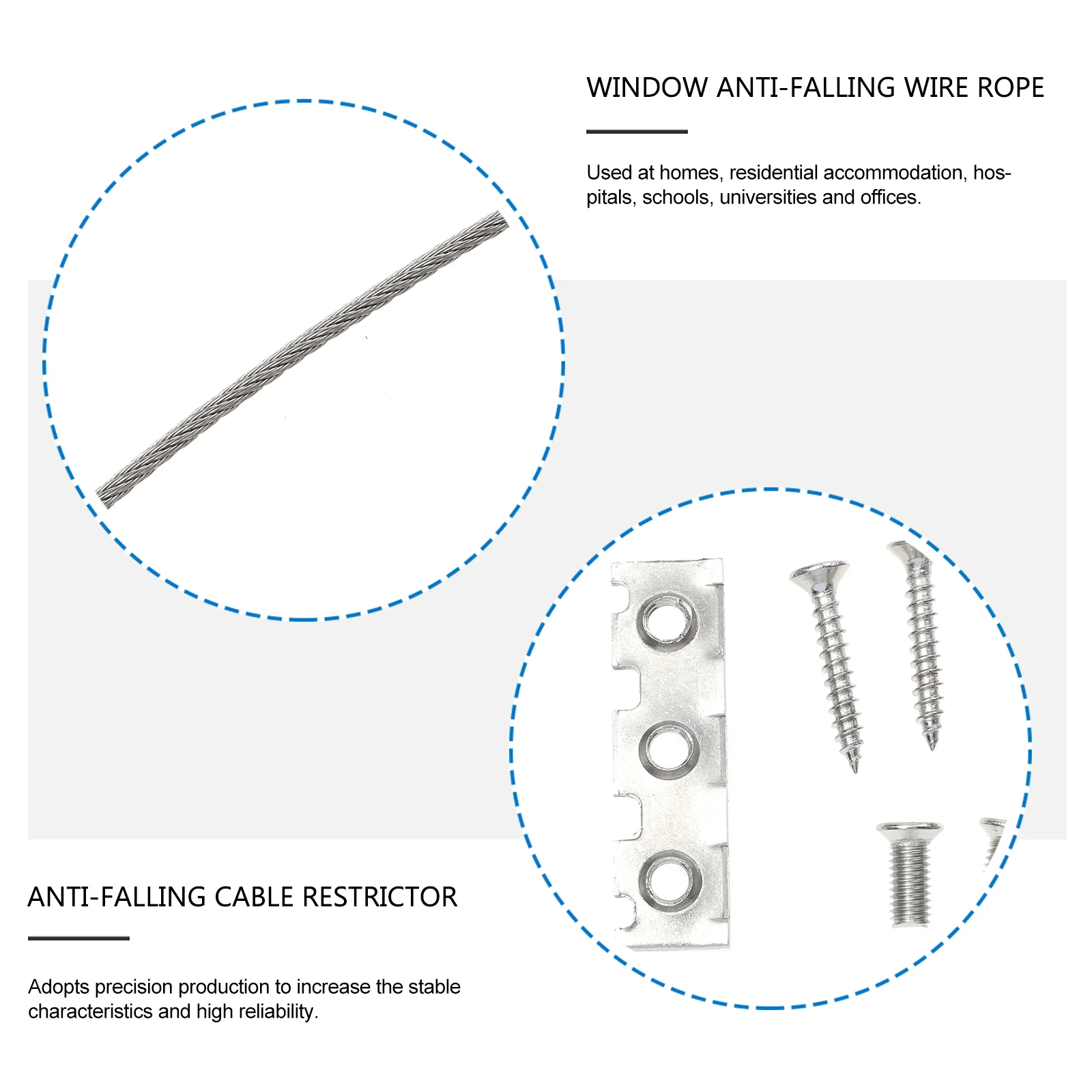 

3pcs Home Window Anti-Falling Wire Rope Anti-Dropping Device For Doors Metal Child Proof Anchor Garage Door Hardware Cable
