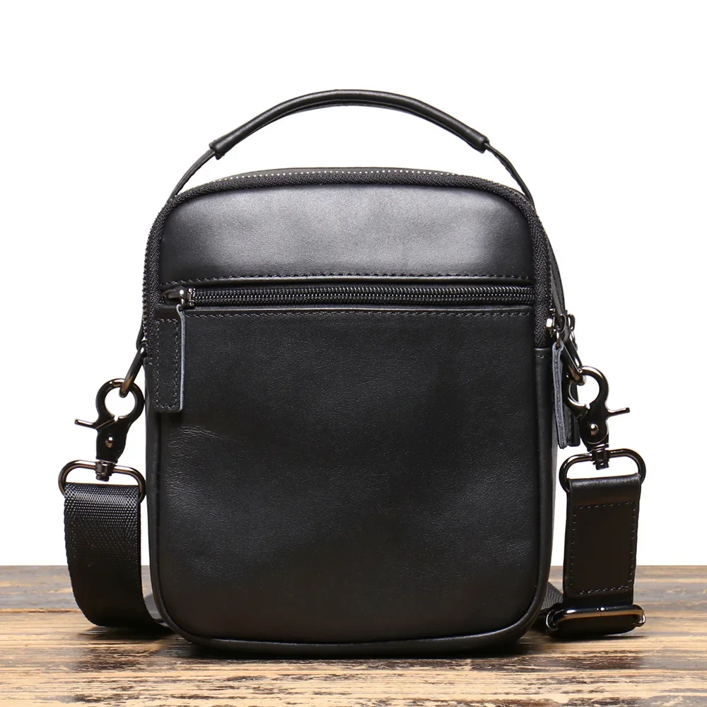 Men's Small Body Bag Leather Mobile Phone Bag Cowhide Single Shoulder Crossbody Bag Casual All-match Backpack Handbag