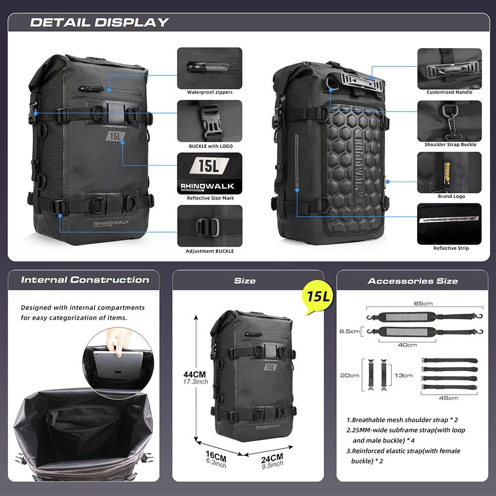 Rhinowalk オートバイテールバッグ 100% 防水サ - Cycling Gear Backpack のレビューと価格