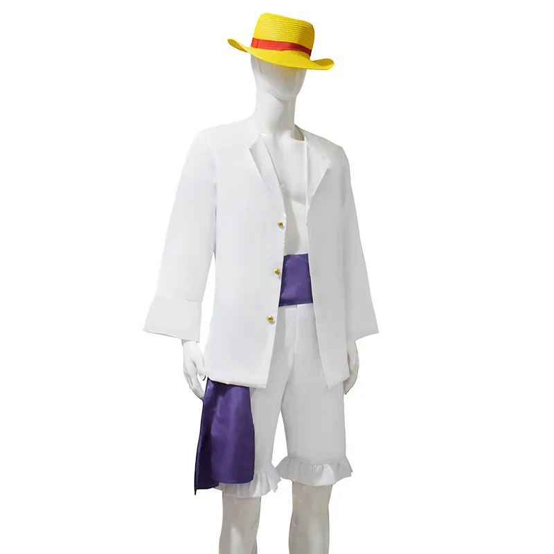 Anime Cosplay Costume pour adultes, Luffy blanc, Gear 5, Intérieur a Form, tenue, ensemble complet, chemise, pantalon, chapeau à ceinture