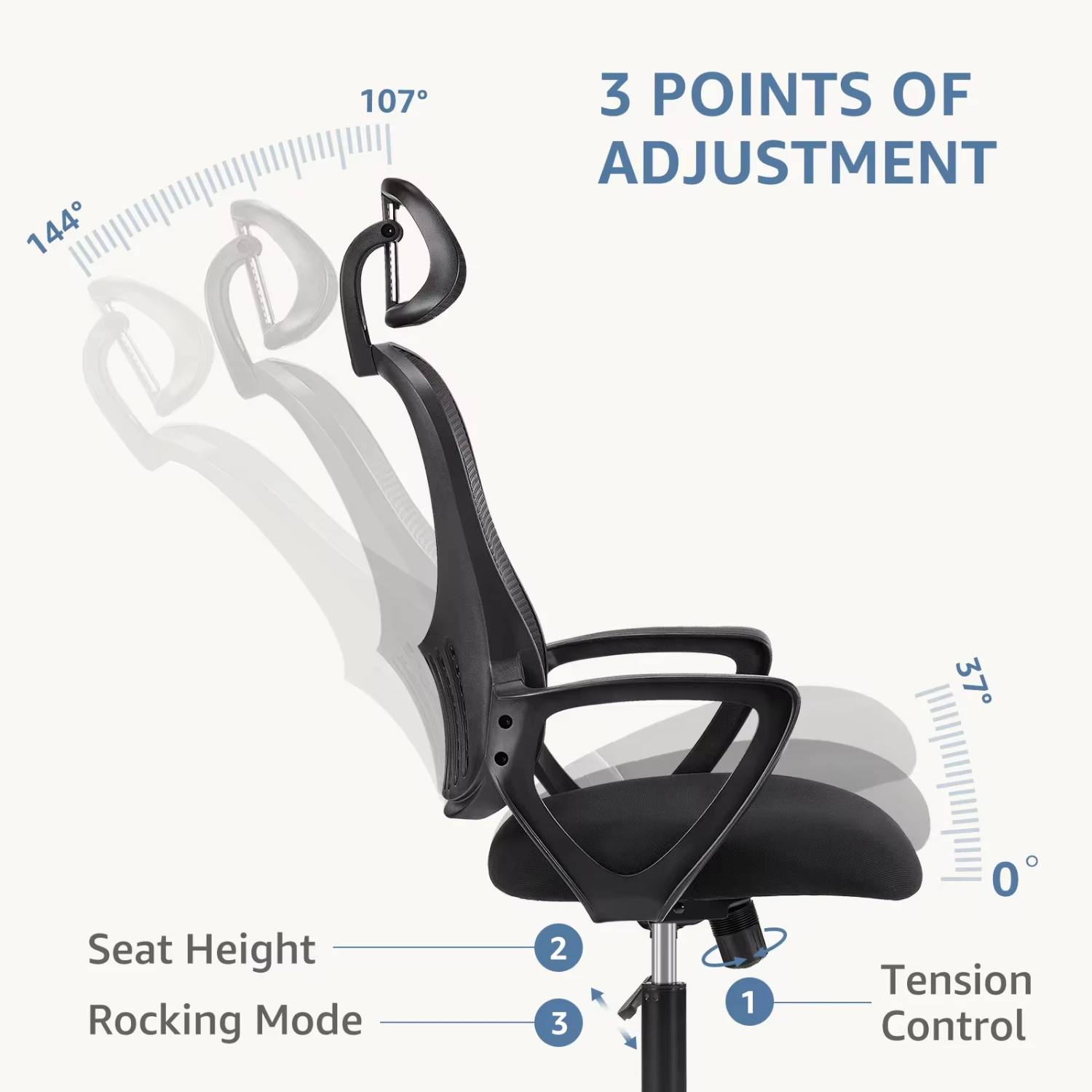 Reposabrazos fijo de malla ergonómica, silla de escritorio para ordenador de oficina, reposacabezas ajustable, soporte Lumbar cómodo para oficina