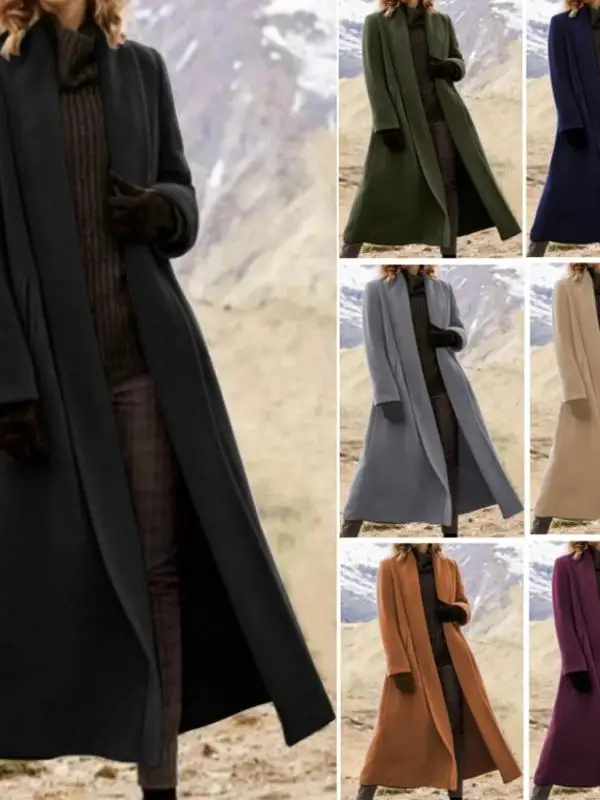 

plus Size Long Woolen Coat Casual Cross-Border Women's Outerwear Extra Large Fit Windbreaker Long Sve Color PU Material