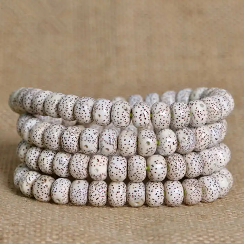 114PCS Natural Original White Star Moon Lotus Bodhi Seeds Beads Strand Tibetan Barrel Bead 7mm 8mm BRO900