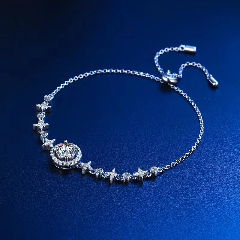 JH 925 فضة مويسانيتي سوار للنساء قابل للتعديل السماء المرصعة بالنجوم سوار قطع مستديرة 1CT غرامة مجوهرات مختبر الأحجار الكريمة #5