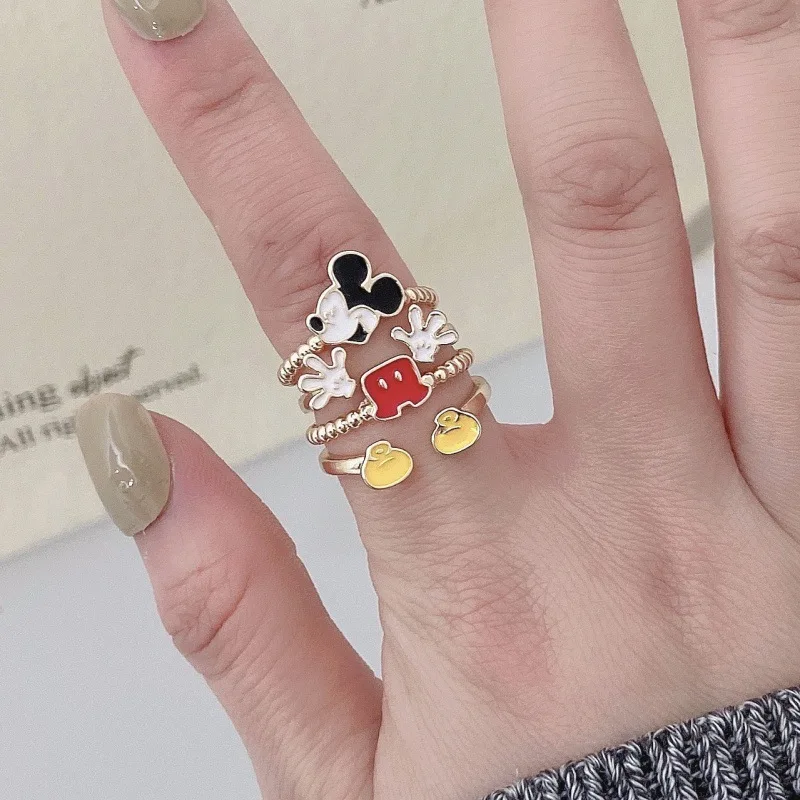 Disney-Mickey Mouse Moda Anéis para Mulheres e Homens, Minnie Mouse Figura dos Desenhos Animados, Anel de Metal Ajustável, Acessórios Jóias, Presentes