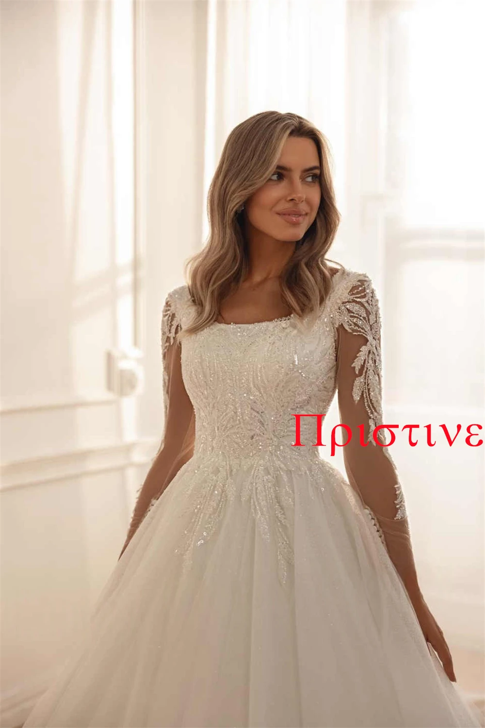 Abiti lunghi a trapezio con paillettes applicati in tulle bianco personalizzato elegante lusso squisito temperamento moda festa nuziale