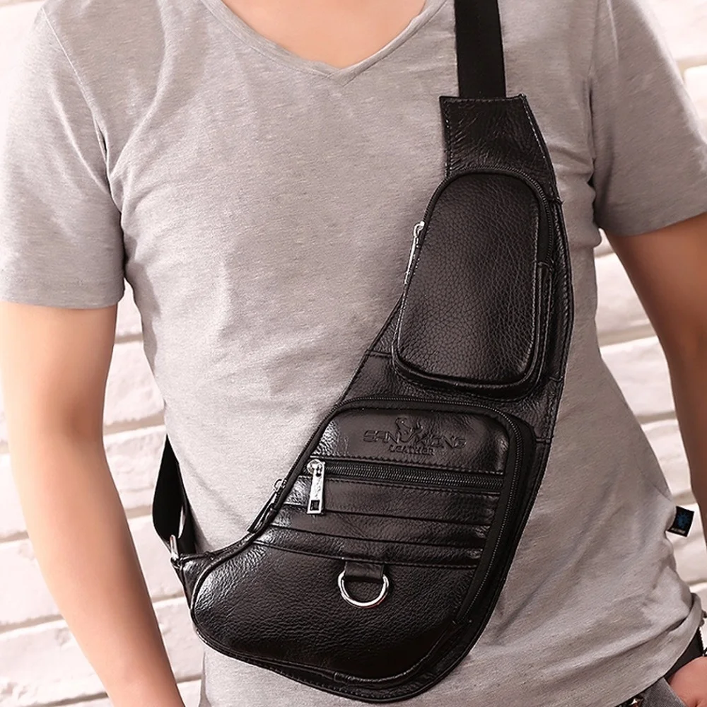 Bolso cruzado de piel auténtica para hombre, bandolera de piel de vaca 100% auténtica, Estilo Vintage, Media Luna