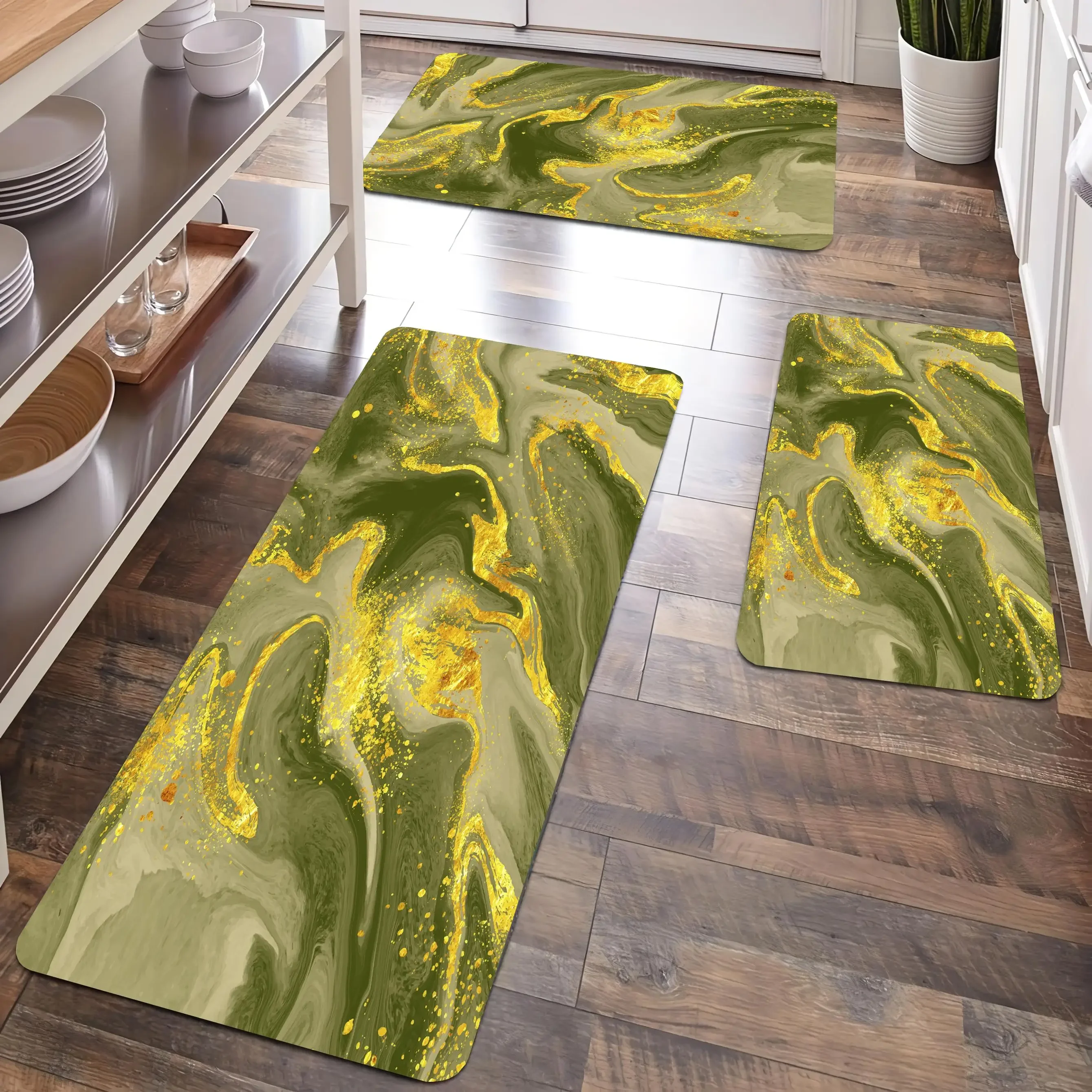 

Green Luxury Marble Design Kitchen Carpet Flannel Anti-slip Bathroom accessories Mat for Livingroom Entrance Foot mat Home Decor