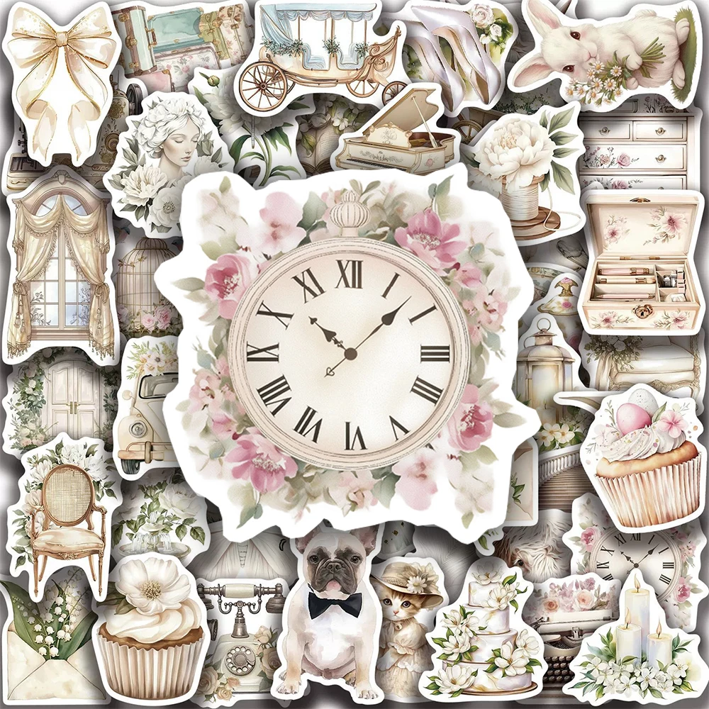 

10/30/50pcs Retro White Art Flowers Graffiti Stickers Aesthetic Decals DIY Skateboard Luggage Guitar Cute Decoration Sticker Toy