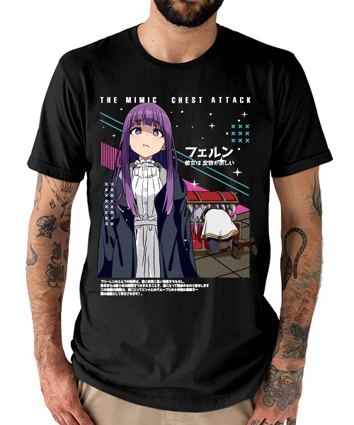 Camiseta unisex Sousou no Frieren Fern y Frieren Atrapada en el cofre Cotton anime T-shirt