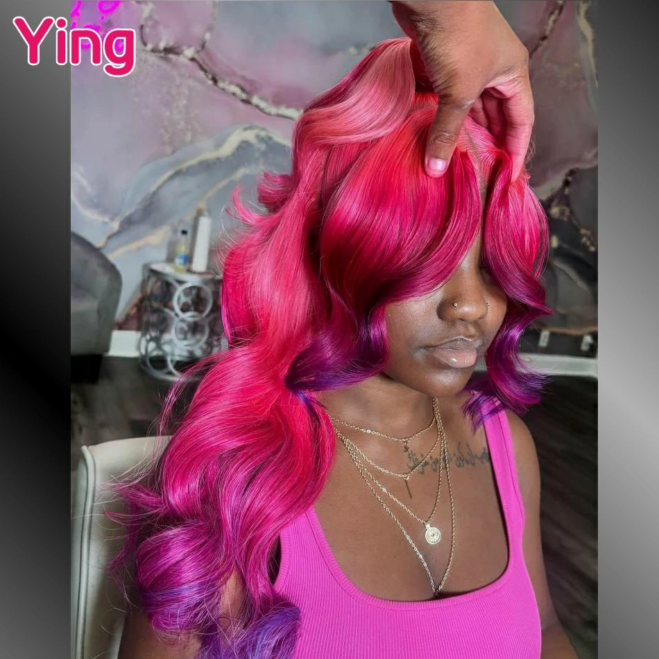 Omber Pink Purple Colored 13x4 13x6 Lace Frontal Human Hair Wig Body Wave Brazilian PrePlucked 5x5 Closure Wigs For Black Women