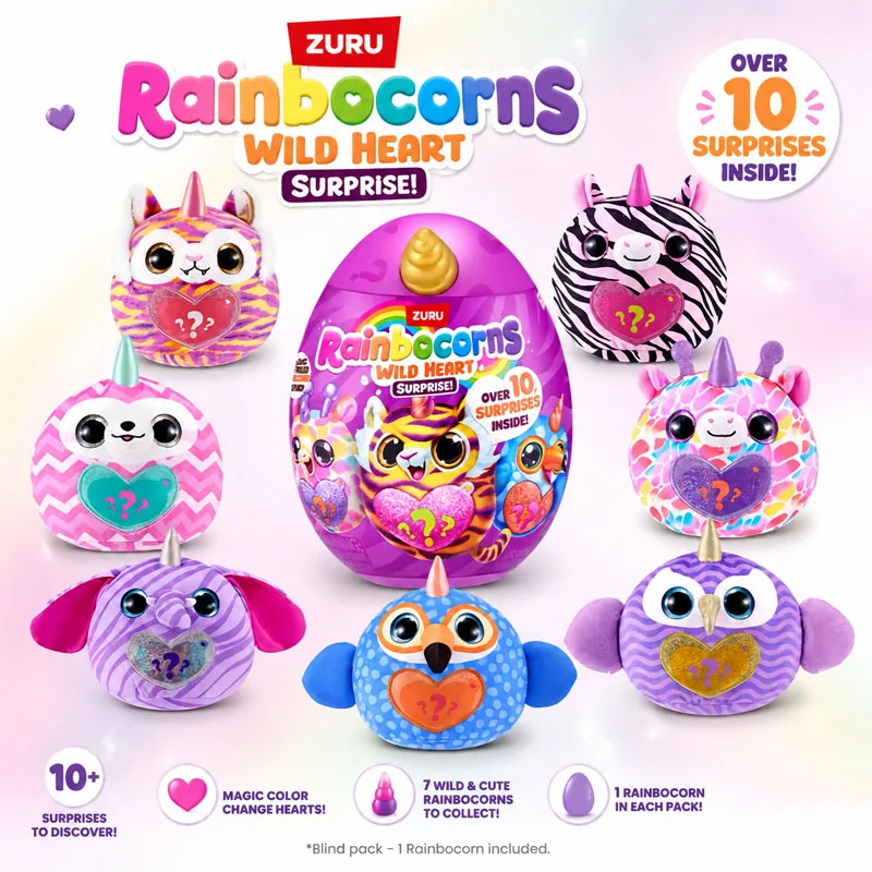 ZURU Rainocorns Wild Heart Surprise Rainbow Unicorn Series Mysterious Egg Plush Blind Box Toy Can Collect 10 Surprises