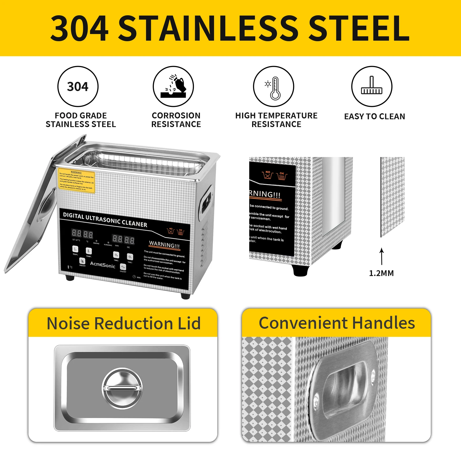 Pulitore ad ultrasuoni digitale ACMESONIC 3L 40kHz con timer SUS 304 in acciaio inossidabile per strumenti per uso in laboratorio di gioielli