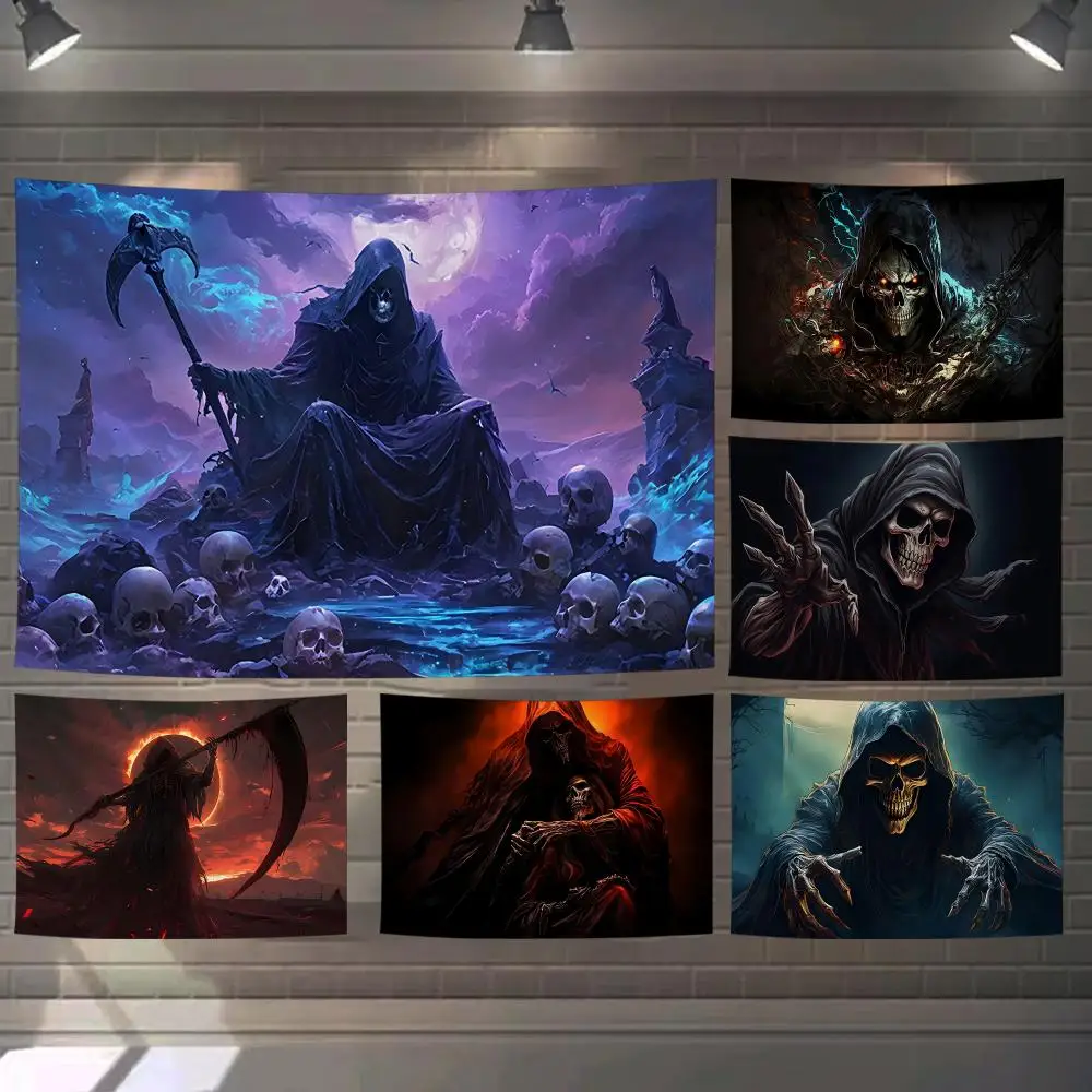 Cool Grim Reaper Tapestry Custom Living Bedroom Party Dormitory Interior Wall Bohemian Decoration Attached Clip