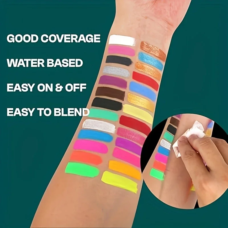 바디 페인트 크림, 50g, 6색 레인보우 스트라이프, 워셔블 페이스 페인트 팔레트, 생동감 넘치는 예술적 효과를 위한 혼합 컬러 시스템