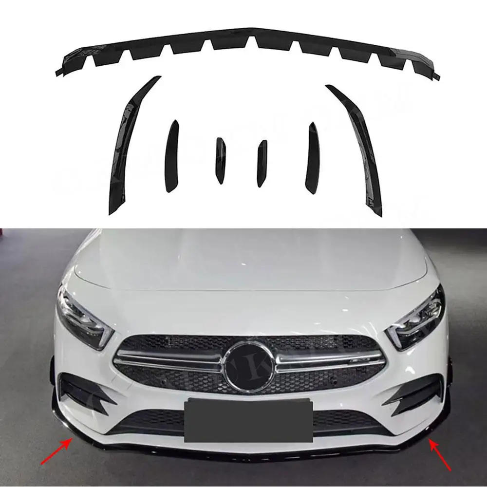 

7 шт. для Mercedes Benz A Class W177 A35 AMG Sedan 2019 2020 2022 передний бампер спойлер с клапанами Canard