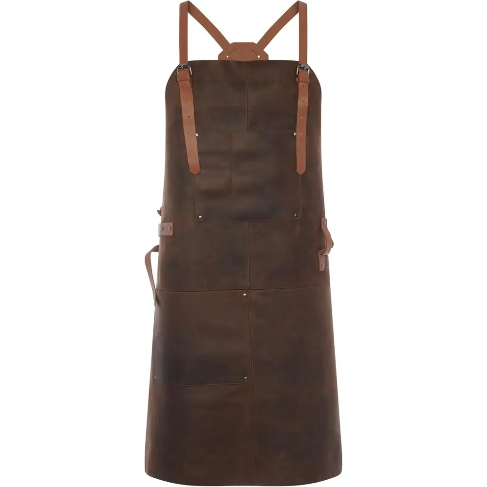 

Premium Top Grain Leather Apron for Men & Women - 32.5 x 24.5 Heavy-Duty BBQ, Cooking, Woodworking with Two Large Pockets