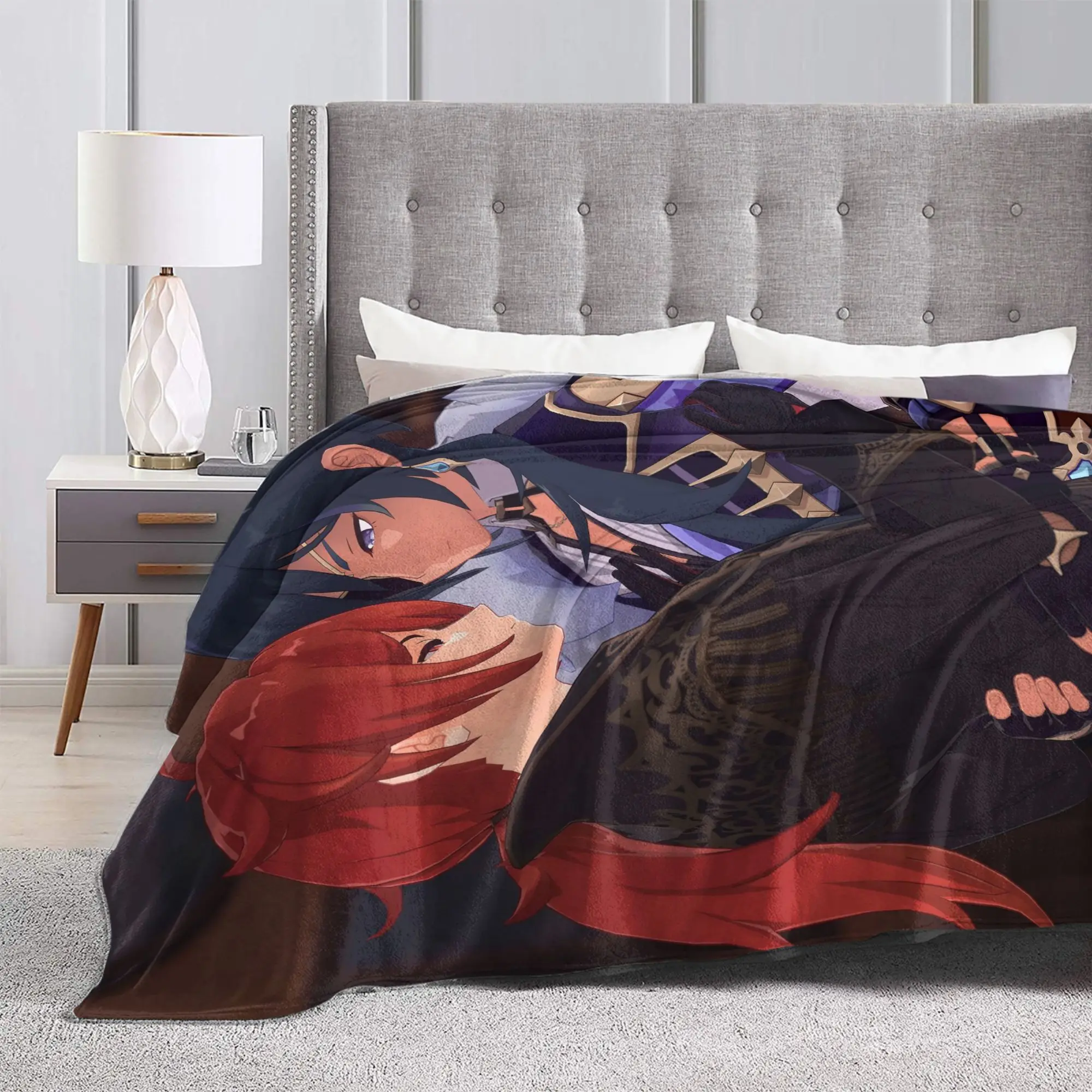 Diluc Kaeya Lgbt Blanket Flannel Summer Air Conditioning Genshin Impact Multifunction Thin Throw Blanket for Home Bedspread