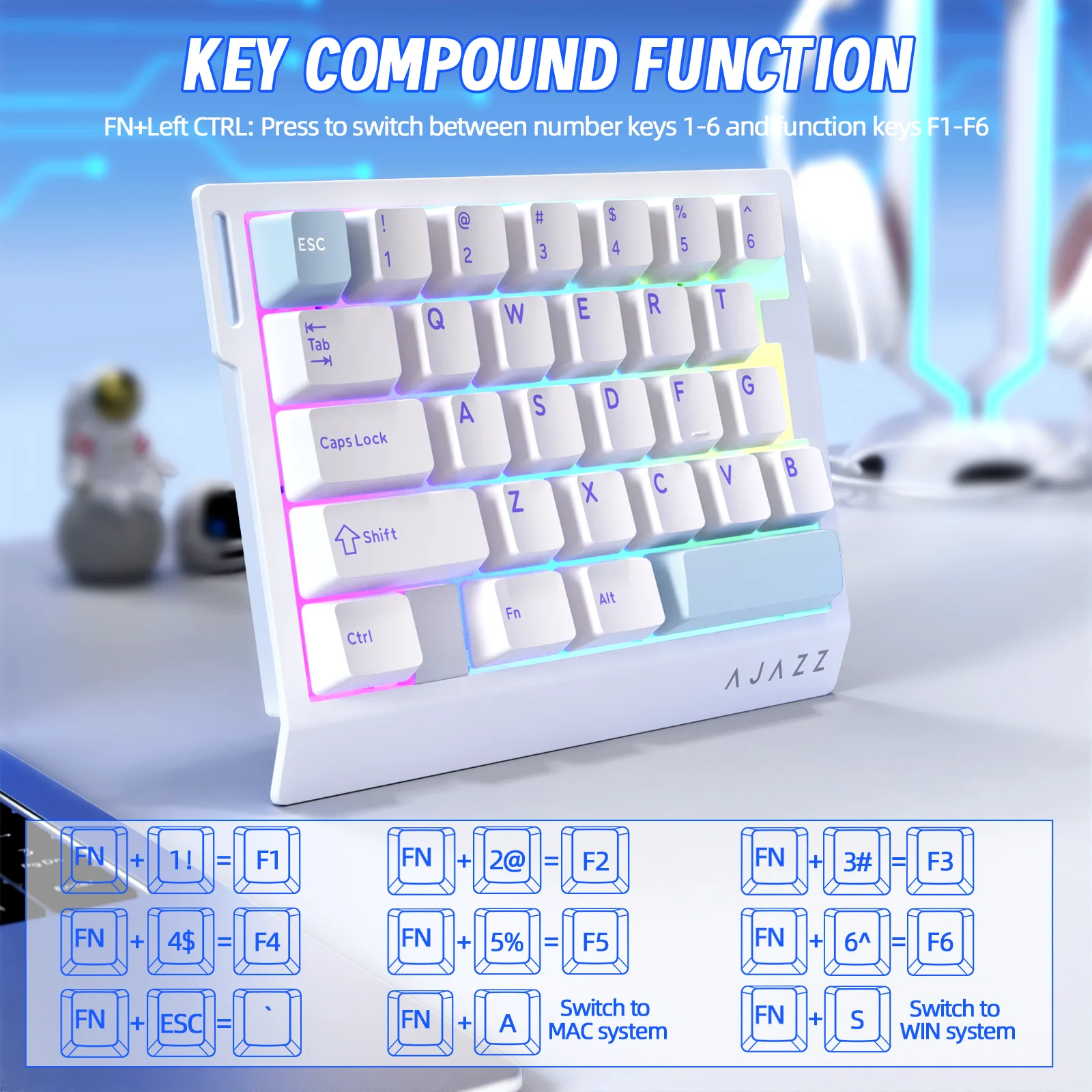 لوحة مفاتيح ألعاب RGB سلكية بيد واحدة من A.JAZZ AK029، تخطيط 29 مفتاحًا معدل بولينج مغناطيسي 8 كيلو هرتز، ميكانيكي مخصص من HotSwap #6