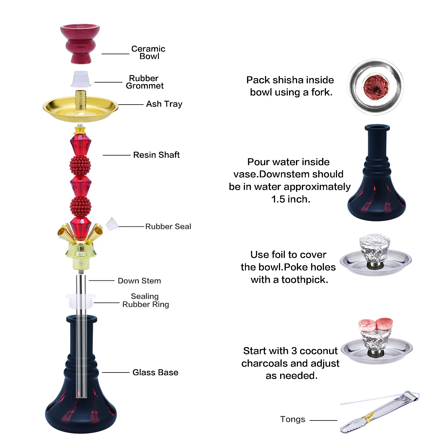 Arabian Shisha narghilè Water Smoke Pipe Bottle Set Shisha narghilè per Bar KTV Water Smoke Bottle Four Tube Glass Made