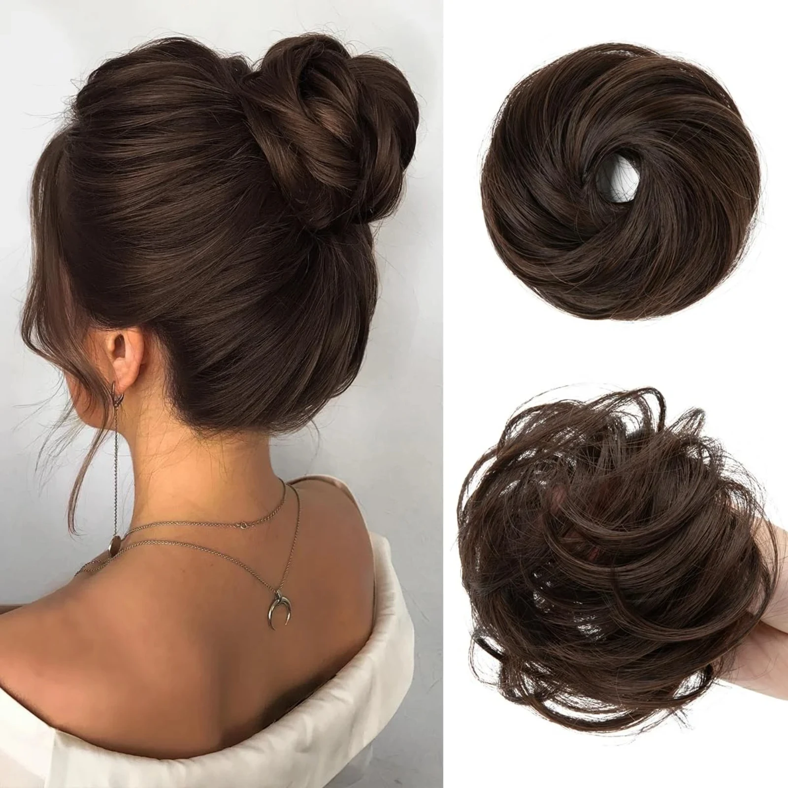 Synthetic Messy Updo Chignon Premium Big Curly Elastic Hair Scrunchies Hairpieces Donut Updo Blonde Brown Hair Pieces For Women