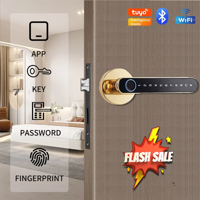 Tuya-cerradura biométrica para puerta, dispositivo de cierre inteligente con huella dactilar, tarjeta de llave, teclado, entrada sin llave