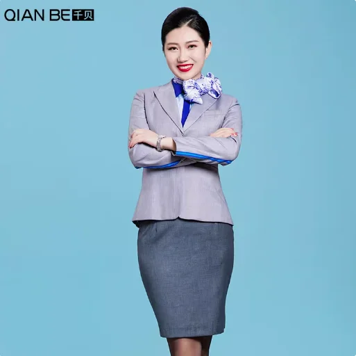 Japanese Flight Attendant Uniform Grey Suit Include Blazer Skirt