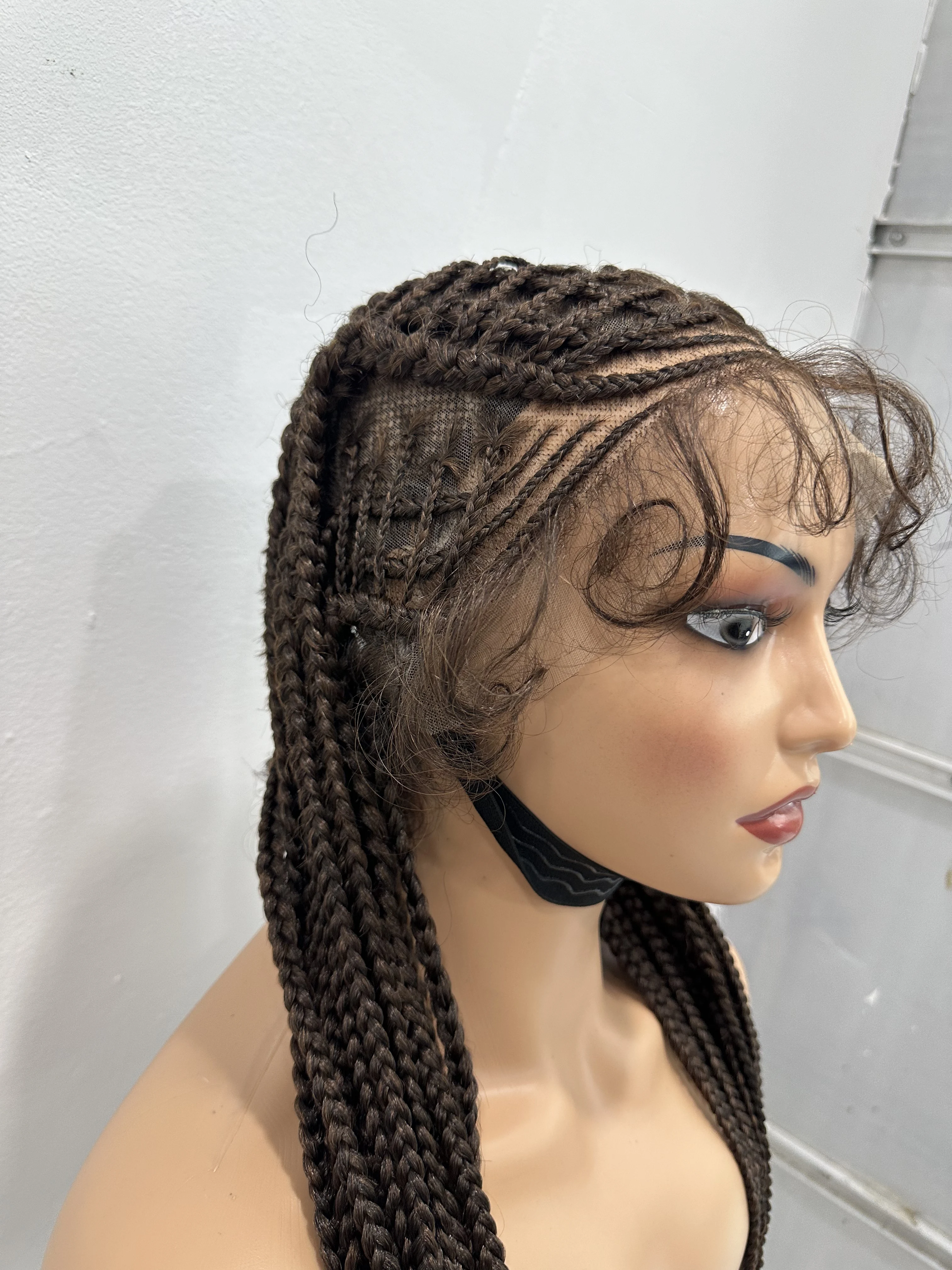 Hz sintético 36 "trranças trançadas perucas para preto feminino peruca cheia do laço trança africano caixa sem nós tranças cabelo perucas dianteiras do laço